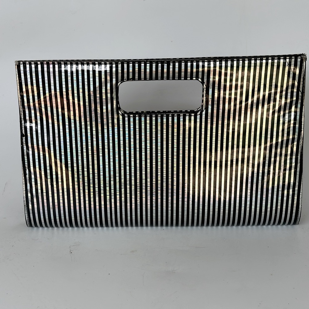 Fun Contemporary Silver and Black stripe purse
